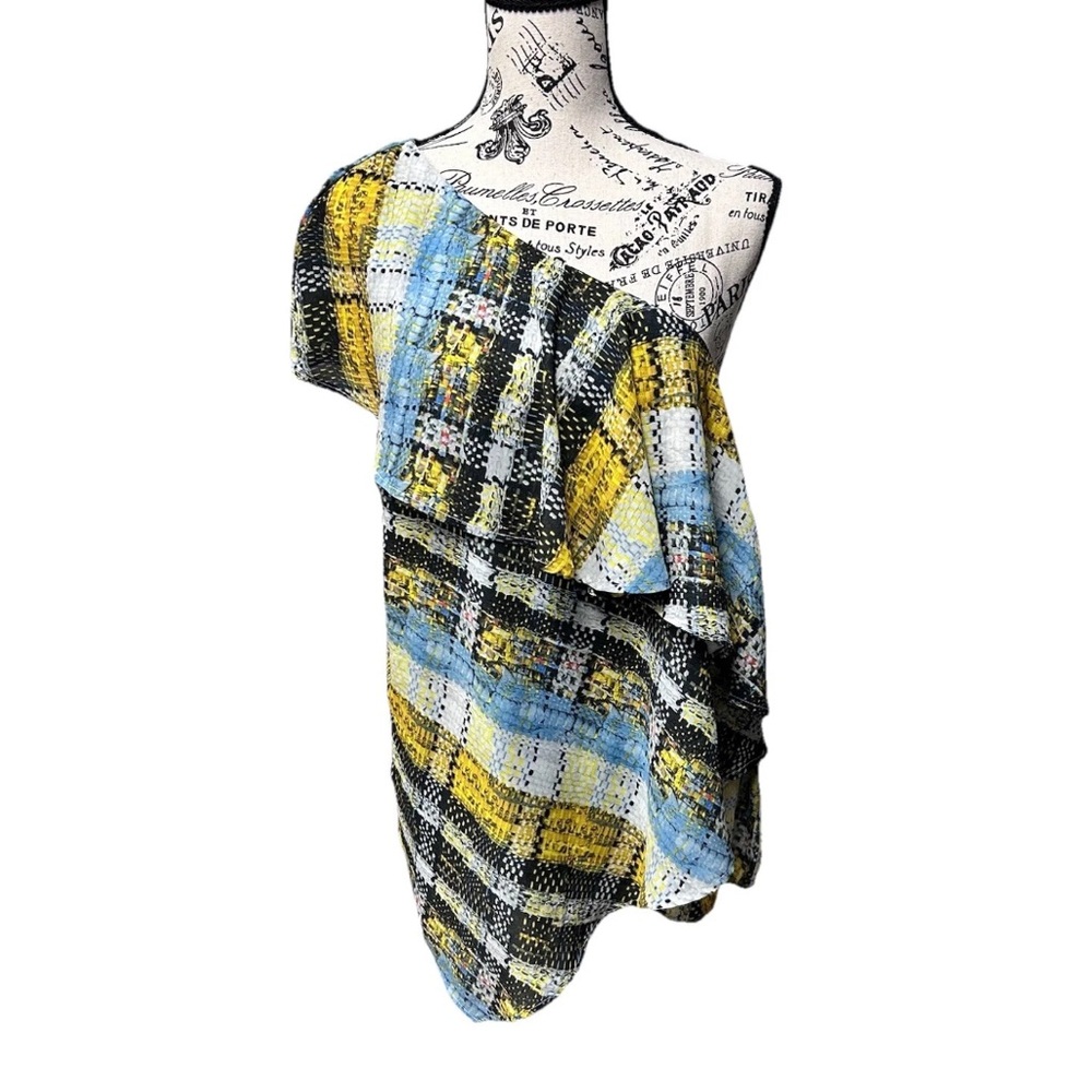 Project Runway Erin Plaid One Shoulder Assymetrical Plaid Top XXLarge